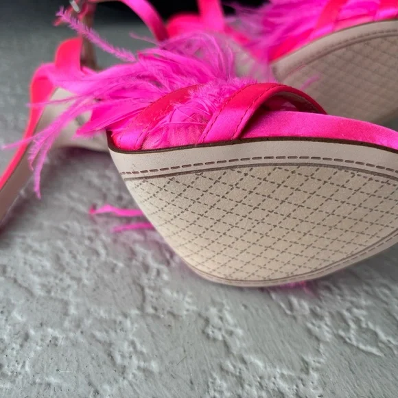 Jessica Simpson Raelin Neon Pink Feathered Strappy High Heels - Picture 6 of 8